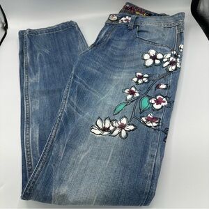 Women's Desigual Painted Floral Unique Jeans Size 28 Artsy Boutique Style